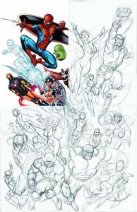 Boceto del póster de Ed McGuinness para Avengers Plus X-Men