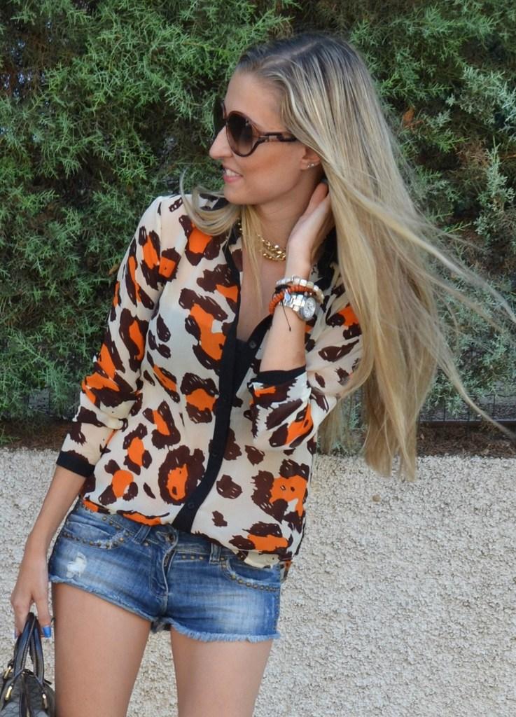 Animal print and denim shorts