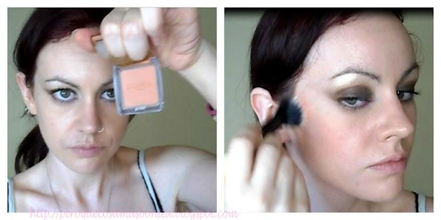 Maquillaje en dorado, verde y lila