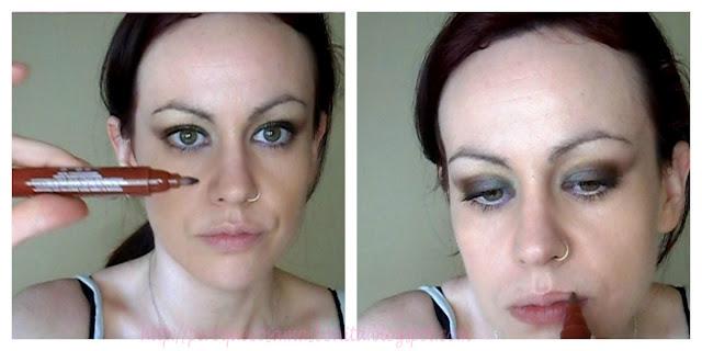 Maquillaje en dorado, verde y lila