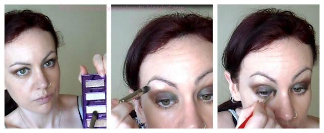 Maquillaje en dorado, verde y lila