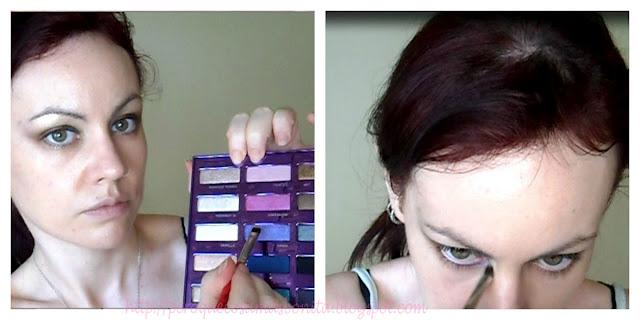 Maquillaje en dorado, verde y lila