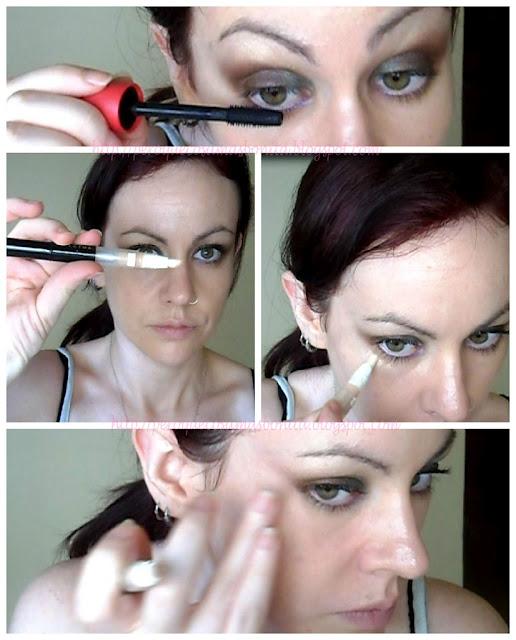 Maquillaje en dorado, verde y lila