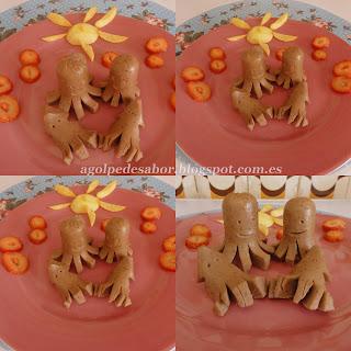 Salchichas con forma de pulpo y calamar