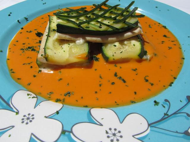 San jacobos de calabacín con salsa marinera