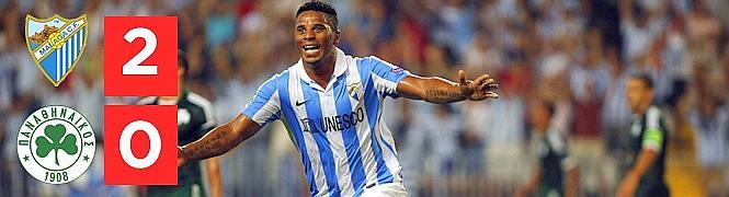 Triunfo en la Champions del Málaga,  que logra una buena ventaja para el 'infierno' ateniense (2-0)