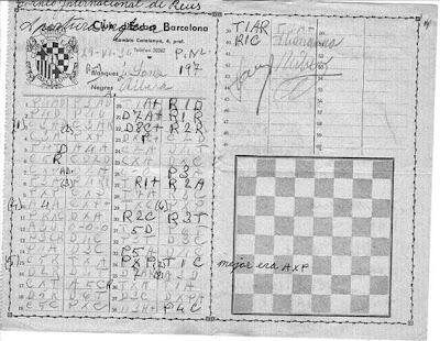 Planilla de la partida de ajedrez José Sanz-Angel Ribera