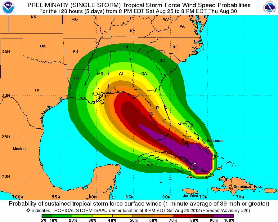 [Image of probabilities of tropical storm force winds]