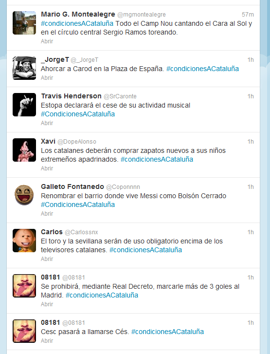 Descojone general en Twitter con las #condicionesACataluña como contraprestación al rescate