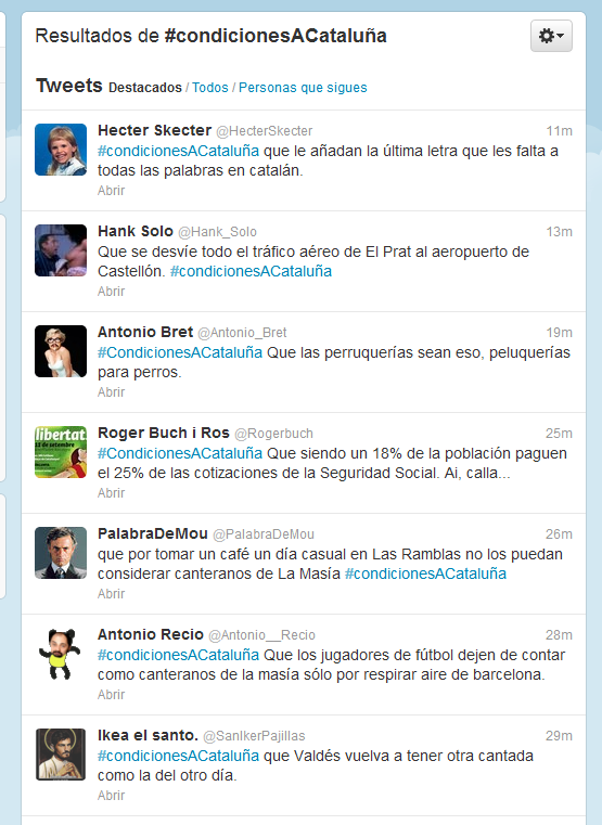 Descojone general en Twitter con las #condicionesACataluña como contraprestación al rescate