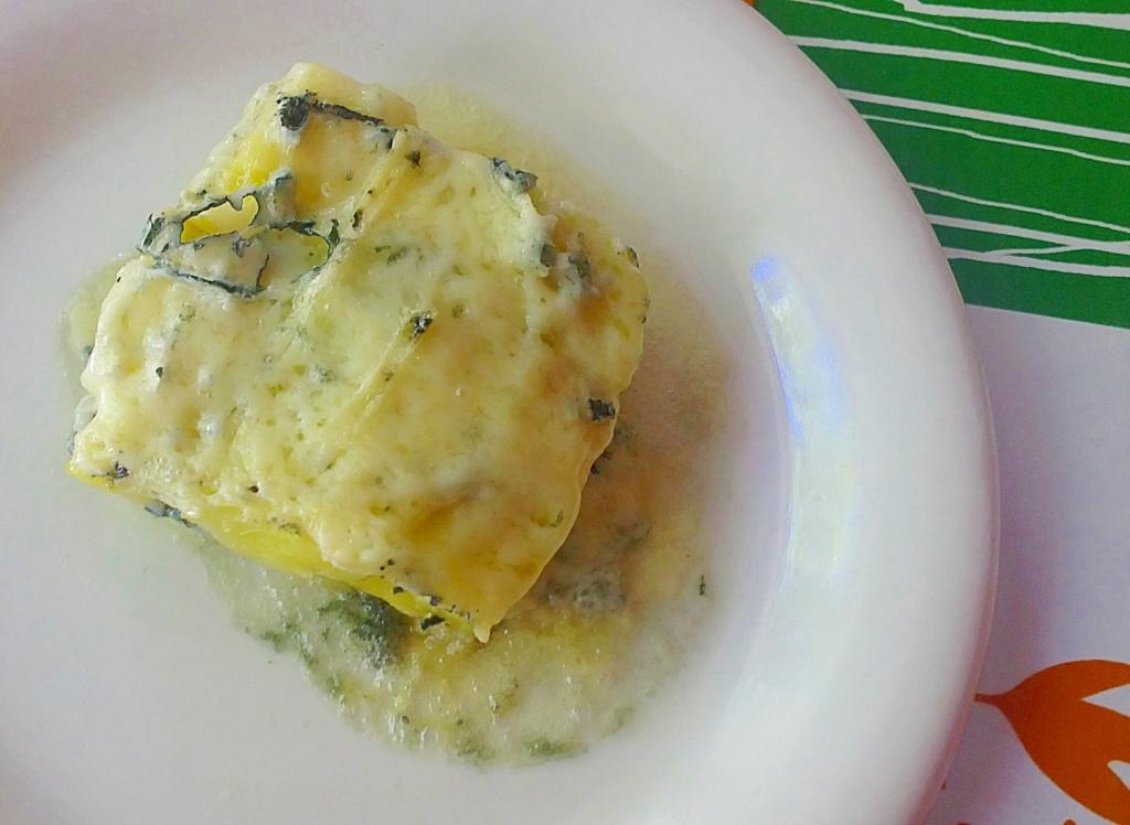 Milhojas de patata y queso azul (microondas)