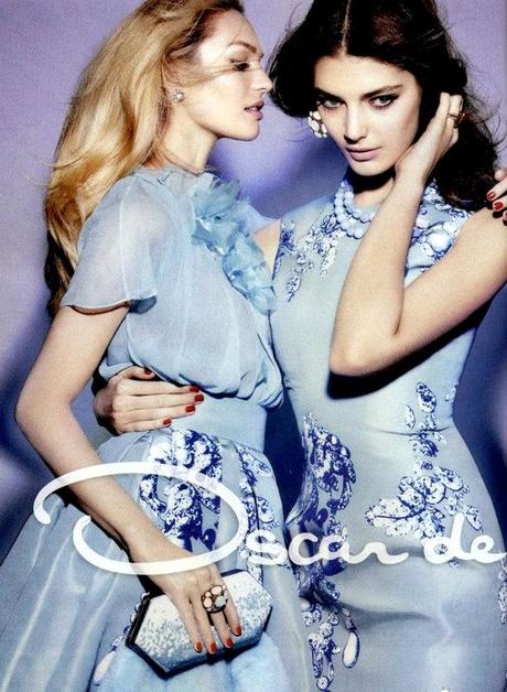 Oscar de la Renta Models: Candice Swanepoel + Katryn Kruger Photographer: Craig McDean Styled by: Alex White FW FALL WINTER 2012 AD CAMPAIGN Lady lIKE DRESSES BLUES FLORALS