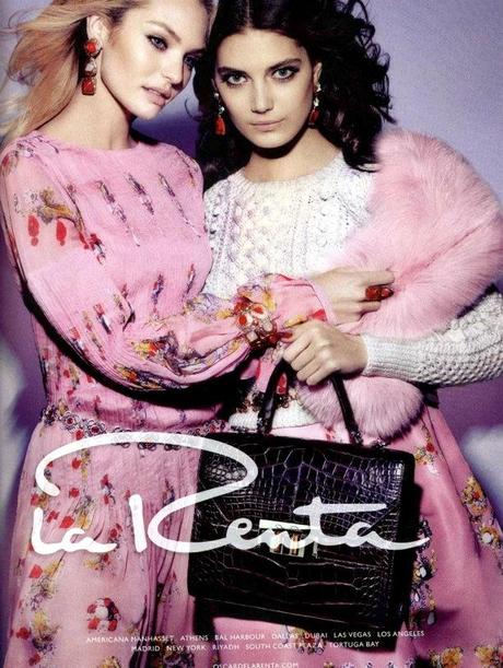 Oscar de la Renta Models: Candice Swanepoel + Katryn Kruger Photographer: Craig McDean Styled by: Alex White FW FALL WINTER 2012 AD CAMPAIGN Lady lIKE DRESSES PINK FUR FLORALS CLUTCH CABLE KNOT SWEATER DROP EARRINGS