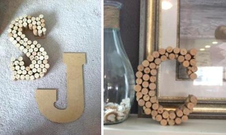 Letras DIY de cartón decoradas con tapones de corcho DIY tutorial letras iniciales decoracion hogar y bodas