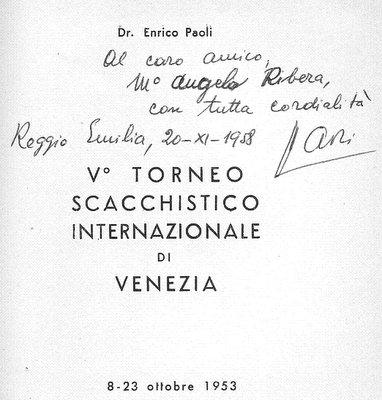 Portada del libro de Enrico Paoli sobre el Torneo Internacional de Ajedrez de Venecia 1953