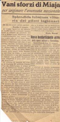 Recorte de prensa sobre la situación de la guerra civil española en 1938