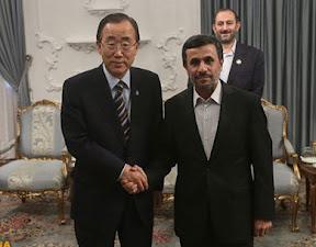 Ban Ki-Moon (ONU) y Mahmud Ahmadineyad (Pte. de Irán)