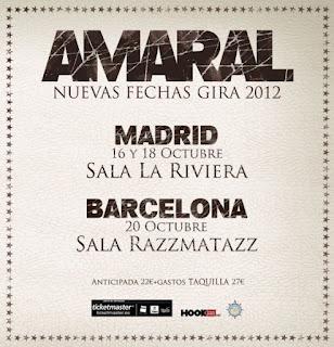 AMARAL, CONCIERTOS EN MADRID Y BARCELONA