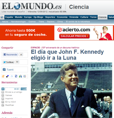 HACE 50 AÑOS J. F. KENNEDY PRONUNCIÓ UN  FAMOSO DISCURSO EN EL QUE ANUNCIÓ QUE EE. UU. LLEVARÍA UN HOMBRE A LA LUNA