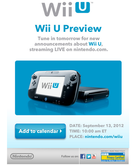 Nintendo Va a Transmitir la Conferencia “Wii U Preview” en Vivo Mañana