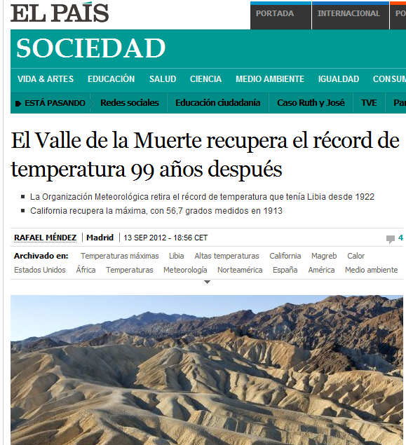 El Valle de la Muerte (California) recupera el record de la temperatura más alta del planeta