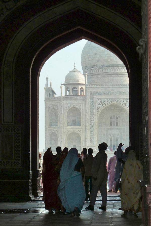 Entrada al Taj Mahal, en Agra