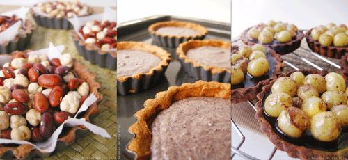 Tartaletas de chocolate y uvas al vino