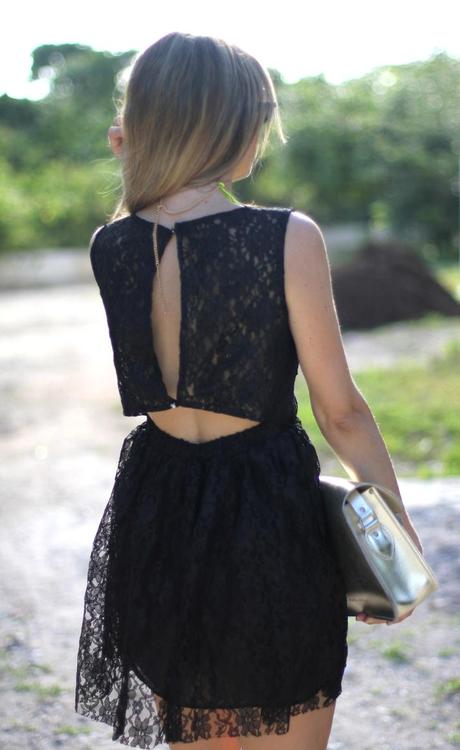 Lace little black dress with sexy open back