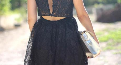 Lace little black dress with sexy open back by blogger