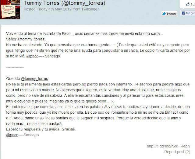 La cación-email de Tommy Torres