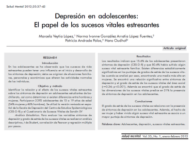 Depresión en adolescentes: El papel de los sucesos vitales estresantes - Veytia y col.