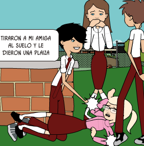 Dibujos; En la Escuela Todos debemos respetarnos!! tiraron a mi amiga al suelo y le dieron una plaiza