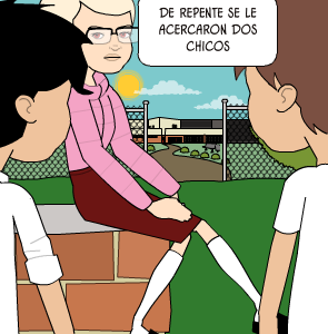 Dibujos; En la Escuela Todos debemos respetarnos!! de repente se le acercaron dos chicos