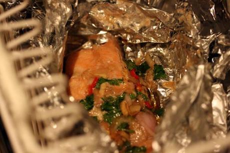 Salmon cocinado con friegaplatos Salmon cocinado con friegaplatos