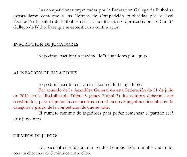 Normas de competición OFICIALES del Fútbol Ocho en Galicia.