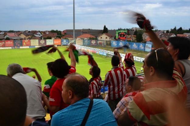 La hinchada agita tras el empate de su equipo. 1-1