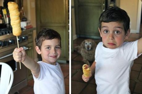 niños con salchichas