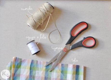 DIY. Fabric pom pom garland-materials DIY. Fabric pom pom garland-materials