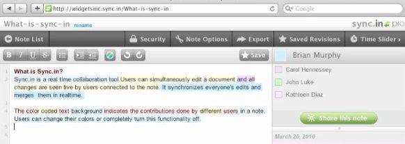 Procesador de texto para trabajo en grupo, Sync.in