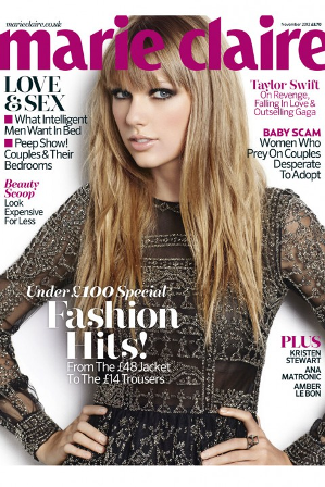 Taylor Swift,  espléndida de Valentino, en portada de Marie Claire UK, Noviembre 2012