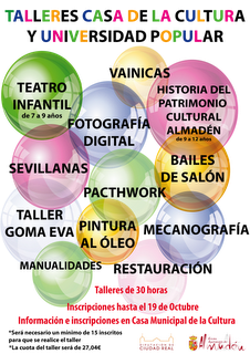 Ya puedes apuntarte a los Talleres de la Casa Municipal de Cultura y de la UU.PP. de Almadén