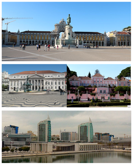 From top to right: Praça do Comércio; Teatro Nacional D. Maria II; Belém Palace; Parque das Nações - Wikipedia