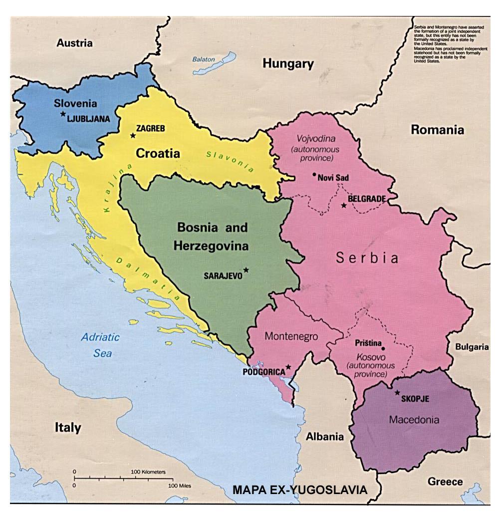 Mapa de la República de Yugoslavia en sus países miembros