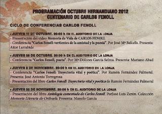Programación de Octubre Hernandiano en Orihuela, incluyendo el centenario de Carlos Fenoll