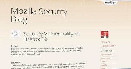 Mozilla deja de distribuir Firefox 16.0 por una vulnerabilidad de seguridad