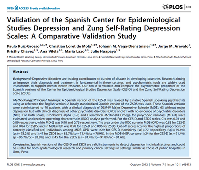 Validación al español de las escalas de Depresión del Centro de Estudios Epidemiológicos y la autoaplicable de Depresión de Zung - Ruiz-Grosso y col.