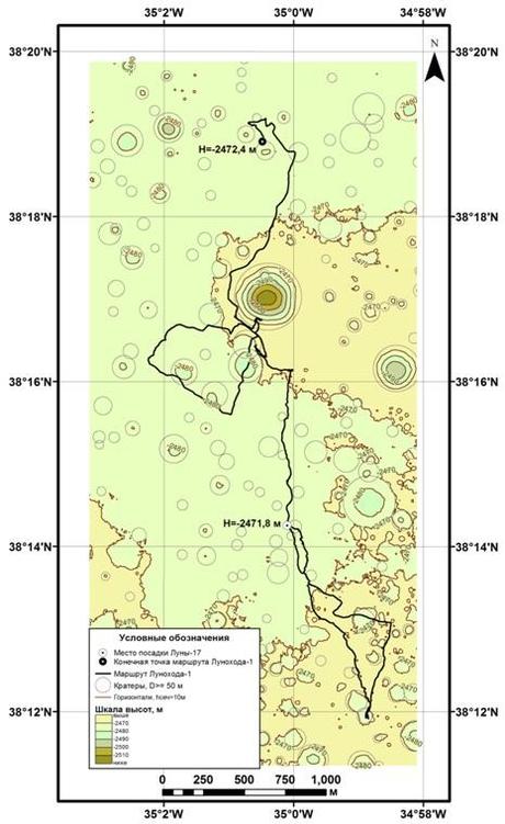 La trayectoria del Lunojod 1 en 3D.