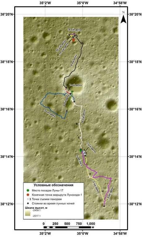La trayectoria del Lunojod 1 en 3D.