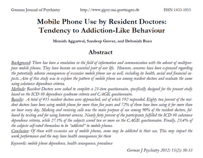 Uso de teléfonos móviles por médicos residentes: Tendencia a conducta adictiva - Aggarwal y col.