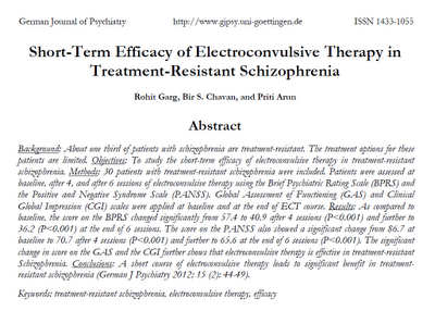 Eficacia a corto plazo de Terapia Electroconvulsiva en Esquizofrenia resistente al tratamiento - Garg y col.